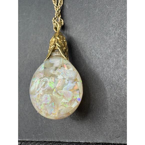 SOLID 14k Yellow Gold Filled Floating Opal Chip Pendant w/ 1/20 12K Necklace - Picture 4 of 16